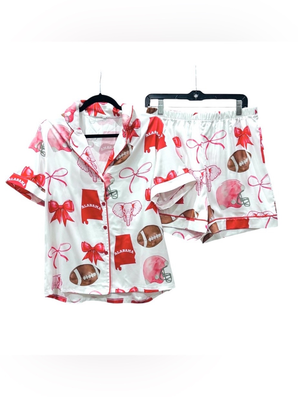 Alabama Pink Football Print Short Pajama Set Women’s XL